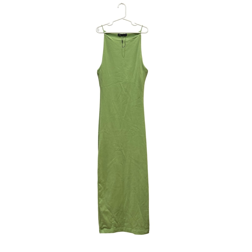Zara Maxi Dress Sz S Chartreuse Green Spaghetti Strap Square Neck Bodycon Beachy
